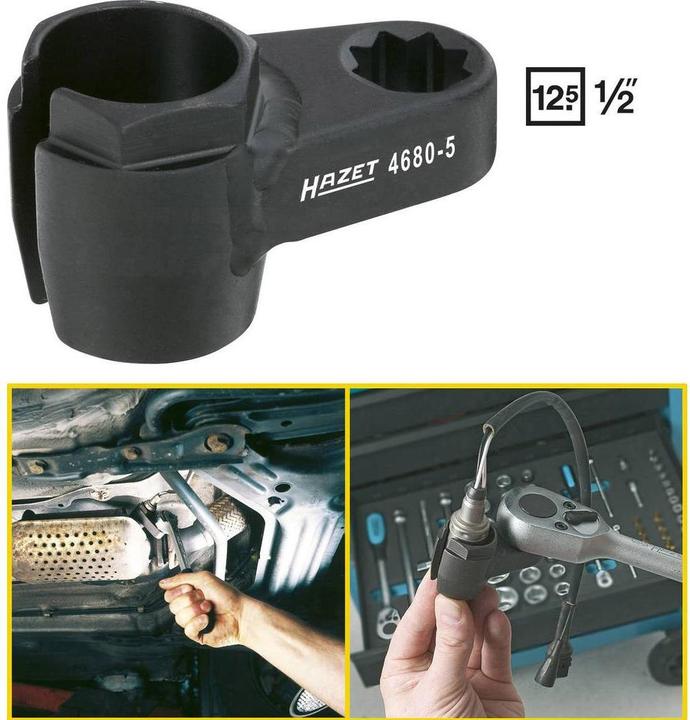 Produktbild HAZET Abgassonden Einsatz 4680-5 ∙ Doppel-Vierkant12,5 mm (1/2 Zoll) ∙ Aussen Sechskant Profil ∙ 22 … (22 mm)