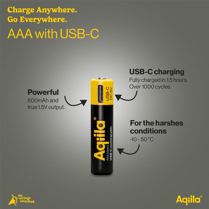 Produktbild Aqiila - USB-C Wiederaufladbare Batterie - AAA - 600 mAh - 4er-Pack (4 Stk., AAA, 600 mAh)