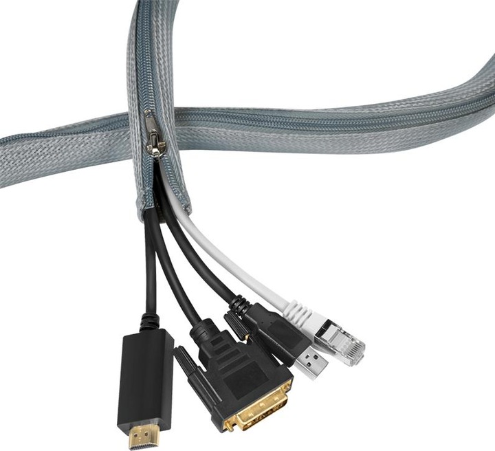 Actual product image LogiLink Cable conduit with zip, 1.0 m, grey made of polyester, abrasion-, tensile- & deformation-resistant (Cable conduit, 100 cm)