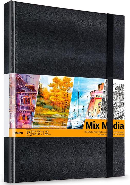 Ohuhu Mix Media Kunst-Skizzenbuch, 78 Blatt, 27.5 x 21 cm (Blanc, Couverture souple)
