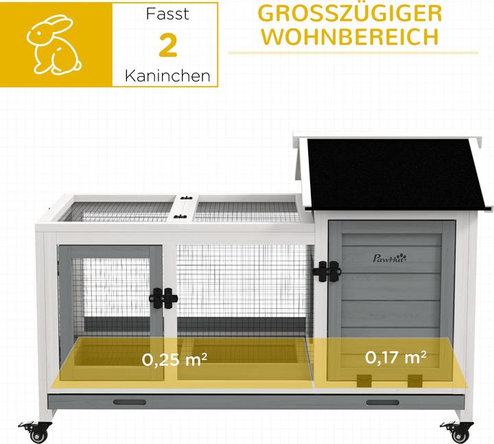 Produktbild PawHut Zwergkaninchenstall Tannenholz, Stahl Grau