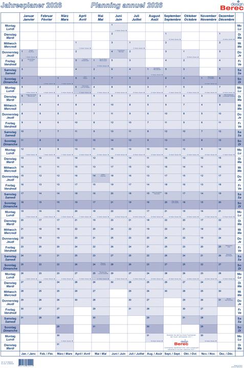 Berec Jahresplan hoch 60x90cm B 5668/20 2020, blau