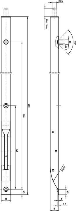 Productafbeelding Strenger Deurgreep U-behuizing met inklapbare hendel, 400 x 17 x 15 mm, slag 15, roestvrij staal (1 Pcs.)