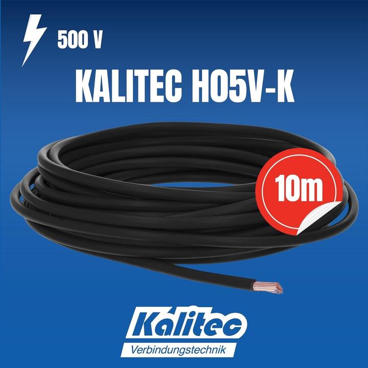 Produktbild Kalitec 10 Meter H05V-K 0,5 mm² schwarz I Kabel 0,5mm2 als Verdrahtungsleitung I flexible Aderleitun (10 m)