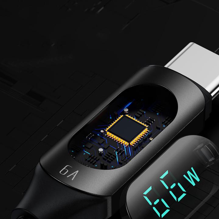 Productafbeelding Wozinsky WUACC2 USB A - USB C kabel met display 66W 6A 2m - Zwart (2 m, USB 3.2 Gen 1, 66 W)