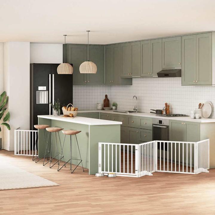 Produktbild vidaXL Hundetor mit Tür Absperrgitter Hunde Schutzgitter Faltbar 6tlg. Weiss Holz (60 cm)