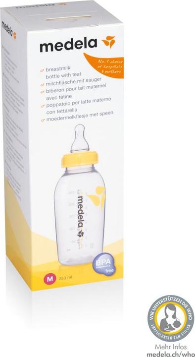 Image du produit Medela Biberon pour lait maternel 250 ml avec tétine M (débit moyen / 4 à 6 mois) (250 ml)