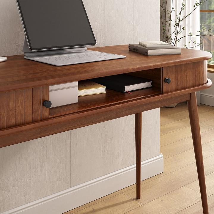 Actual product image IDIMEX Schreibtisch JARI mit Lamellenoptik aus Massivholz – Eiche farben (113 x 50 x 75 cm)