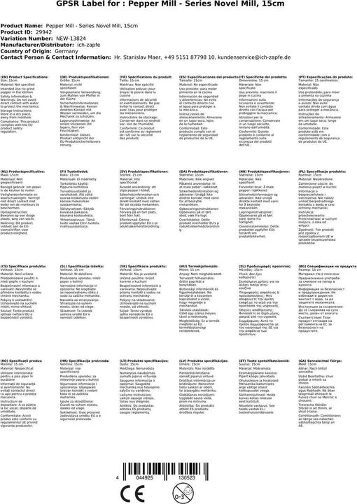 Produktbild WAS Pfeffermühle mit Keramikmahlwerk,, matt, Holz (Pfeffer)