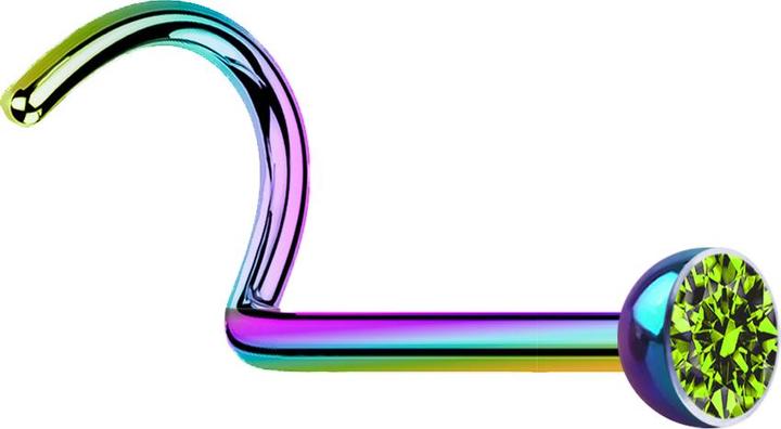 Image du produit Star Piercing Bout de nez courbé coloré avec cristal vert clair (sans laiton, Acier chirurgical 316L)