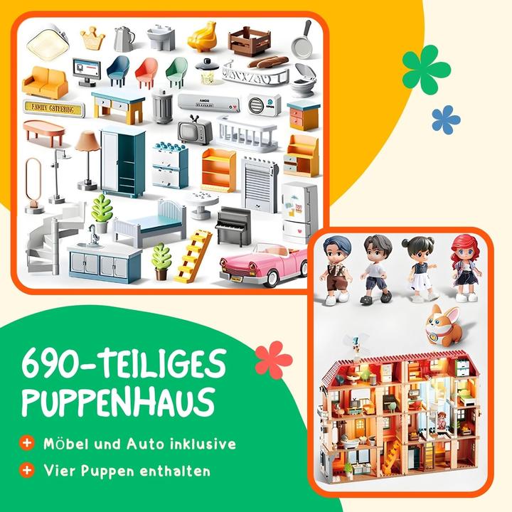 Produktbild Hermex Puppen Villa Spielhaus Haus Möbel Spielzeug Stube Residenz Schloss