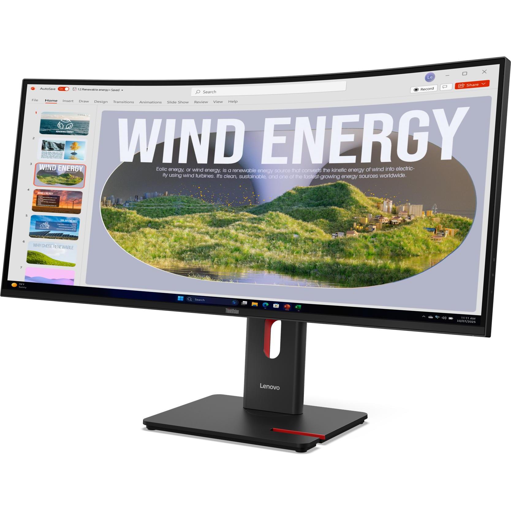 Lenovo ThinkVision T34WD-40 (3440 x 1440 Pixel, 34"), Monitor, Schwarz