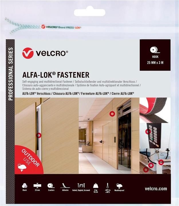 Productafbeelding Velcro brand VEL-PS20028 Professionele serie paddestoelhoofd klittenband, 25mm x 5m, zwart (25 mm)