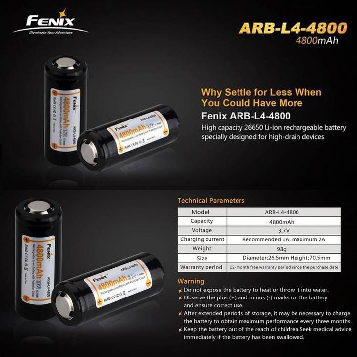 Immagine prodotto Fenix Batteria ARB-L4-4800 26650 protetta