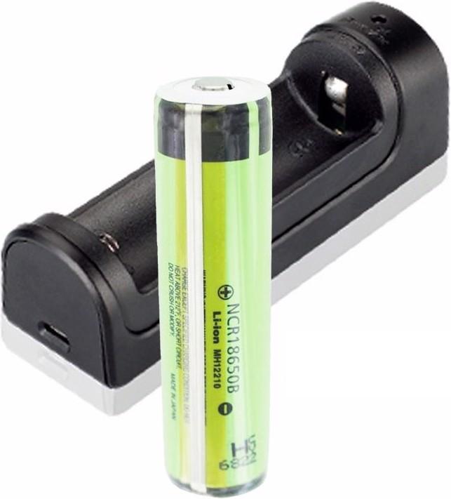 Actual product image Panasonic Akku 18650 mit Schutzschaltung und Schnell-Ladegerät (1 pcs., 18650, 3400 mAh, Battery + charger)