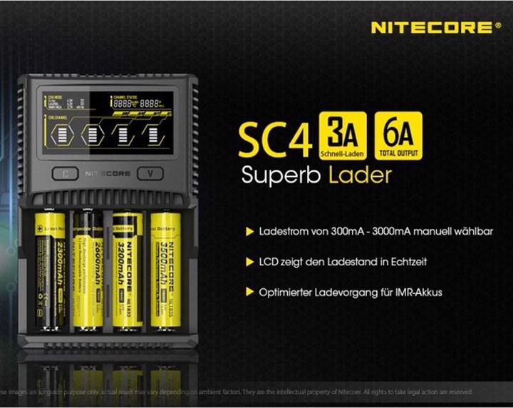 Produktbild Nitecore Schnell-Ladegerät SC4 passend für fast alle Li-ion, NiMH und LiFEPO4 Akku (1 Stk., Ladegerät ohne Akku)