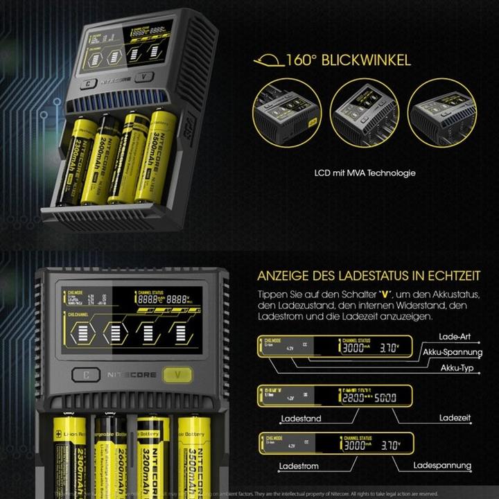 Produktbild Nitecore Schnell-Ladegerät SC4 passend für fast alle Li-ion, NiMH und LiFEPO4 Akku (1 Stk., Ladegerät ohne Akku)
