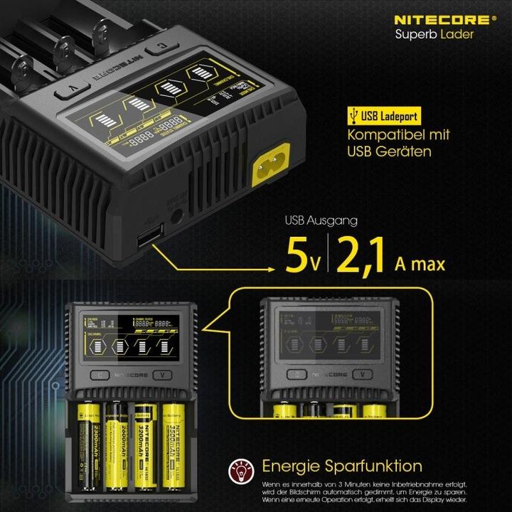 Produktbild Nitecore Schnell-Ladegerät SC4 passend für fast alle Li-ion, NiMH und LiFEPO4 Akku (1 Stk., Ladegerät ohne Akku)