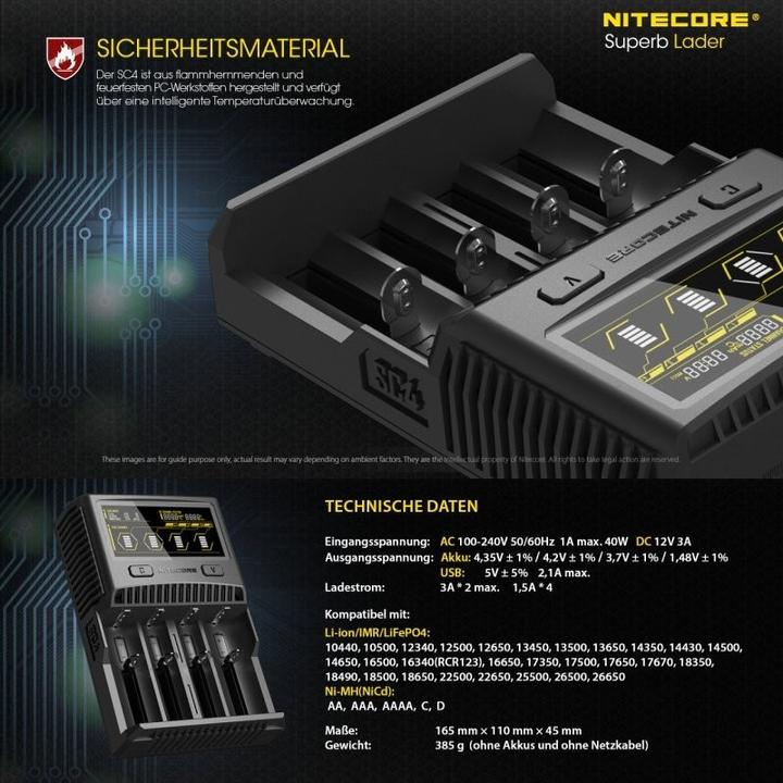 Produktbild Nitecore Schnell-Ladegerät SC4 passend für fast alle Li-ion, NiMH und LiFEPO4 Akku (1 Stk., Ladegerät ohne Akku)