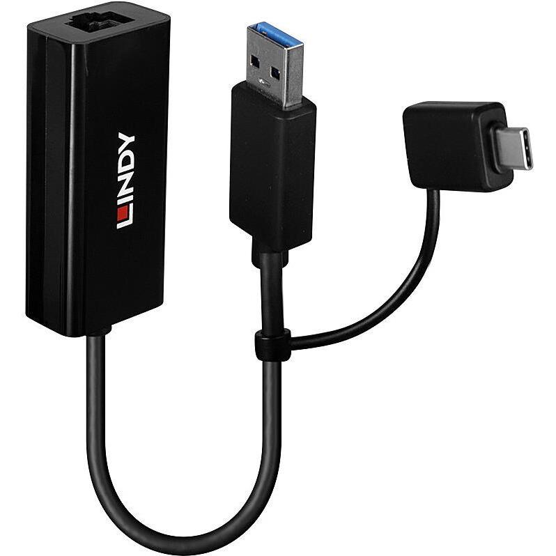 Lindy USB 3.2 Gen 1 Gigabit (USB, RJ45 Gigabit Ethernet (1x)), Netzwerkadapter, Schwarz