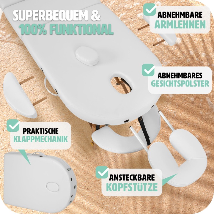 Immagine prodotto tectake Lettino da massaggio Sawsan a 3 zone, con 5 cm di imbottitura, rulli e supporto in legno