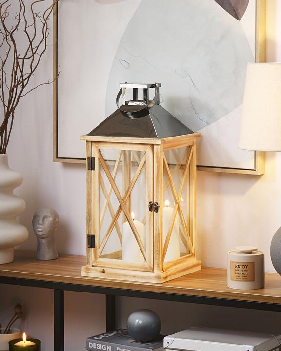 Actual product image Beliani Lantern pine wood brown / black 61 cm TELAGA (1 x)