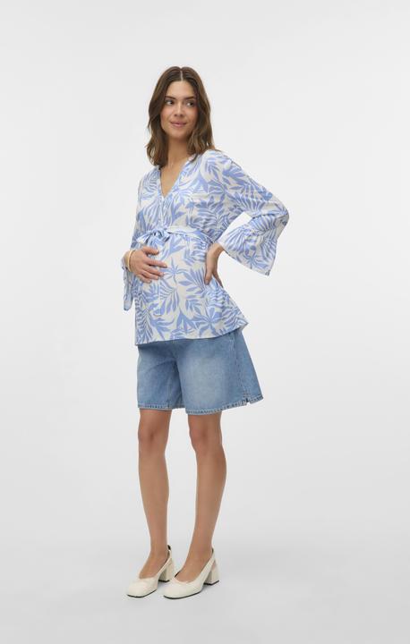 Image du produit Mamalicious Locker geschnitten V-Ausschnitt Ärmelbündchen mit Rüschen Weite Ärmel Top Bluse (S)