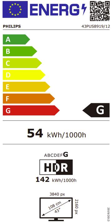 Label énergétique Philips 43PUS8919/12 (43", LCD, 4K)