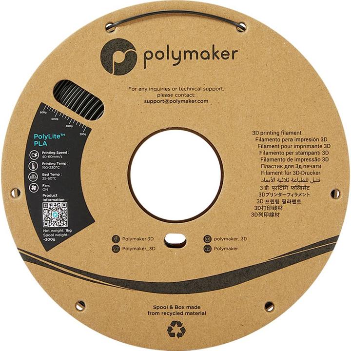Produktbild Polymaker PolyLite PLA V2 - Black - 1.75mm (PLA, 1.75 mm, 1000 g, Schwarz)