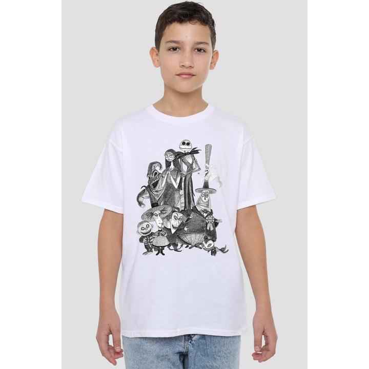 Actual product image The Nightmare Before Christmas Childrens/Kids Jack Sally Monster Drawing T-Shirt
