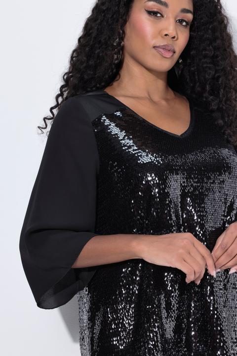 Actual product image Ulla Popken Sequined Layered Chiffon Blouse (50, 52)