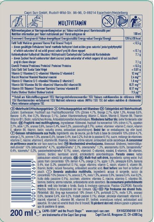 Nutritional values and ingredients Capri-Sun Multivitamin (1 x 20 cl)