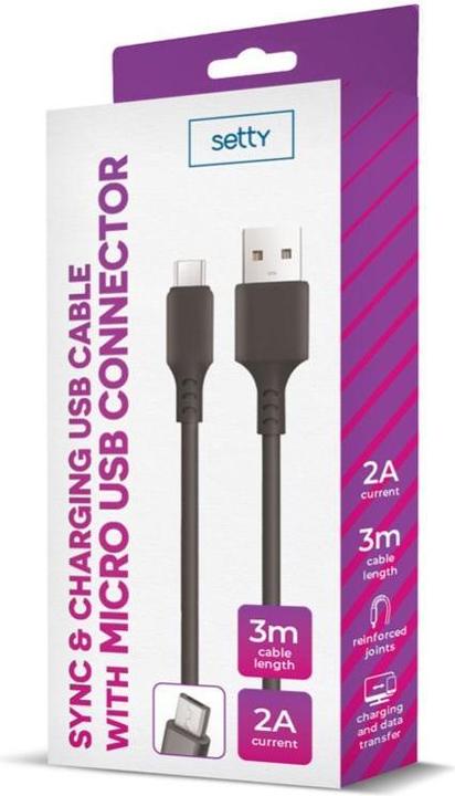 Produktbild Setty Kabel USB - microUSB 3,0 m 2A schwarz NEU (3 m, 10 W)