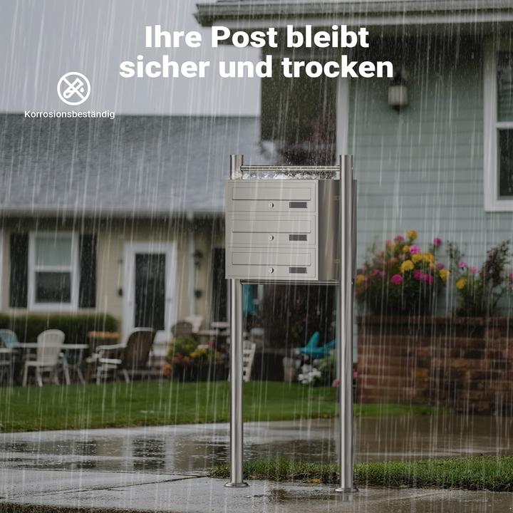 Actual product image Wiltec 3-post letterbox system stainless steel 512x270x1150mm Postal mailbox