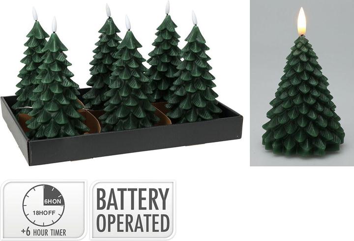 Produktbild Tector Led wax candle with flame effect in the shape of a fir tree, dark green, 19cm