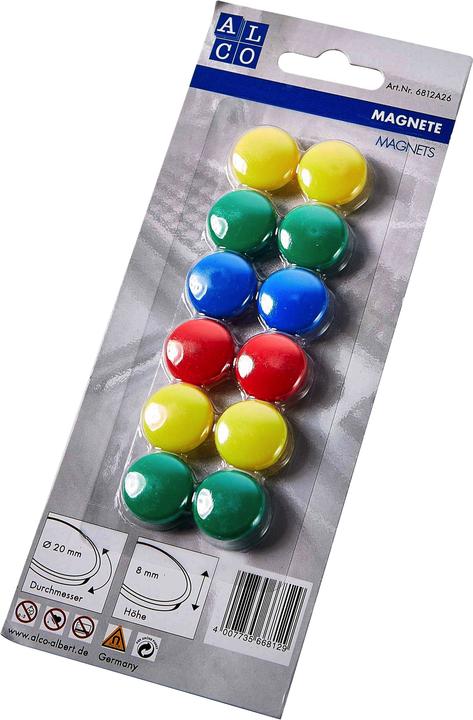 Alco Flat magnets assorted, diameter : 20 mm (12 x)