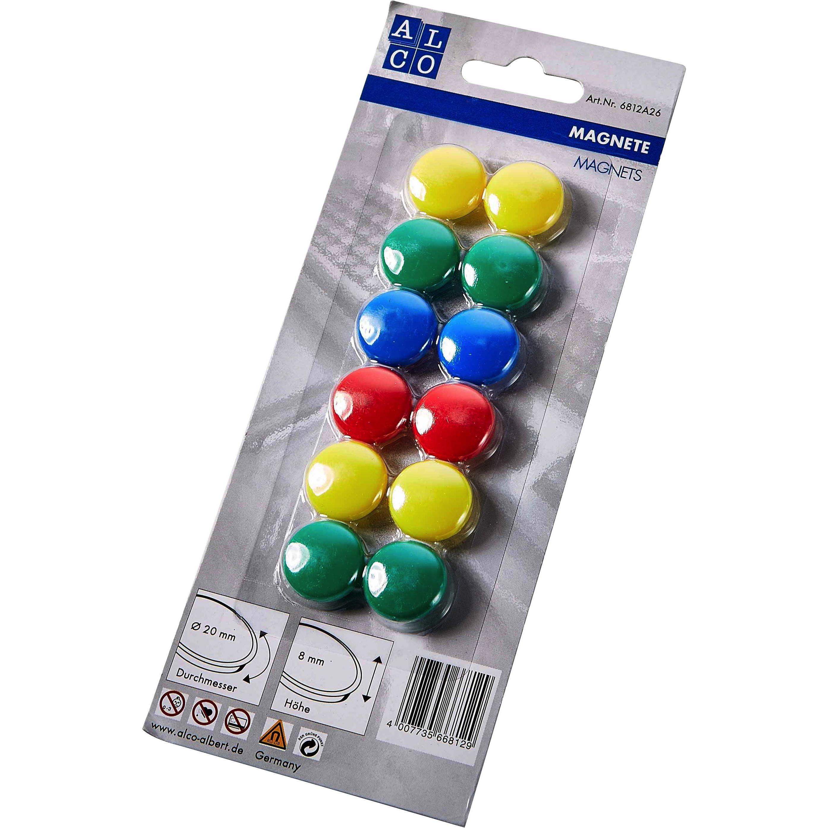 Alco, Magneti, Magneti piatti assortiti, diametro: 20 mm (12 x)