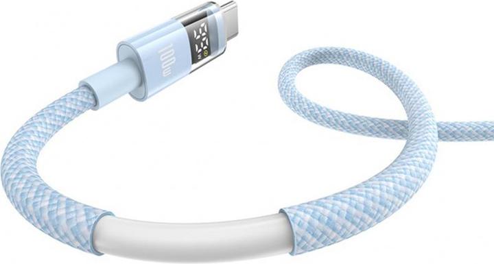 Actual product image Baseus USB-A to USB-C Cable Display 2, 100W, 5A, 1m, Blue (1 m, USB 3.2 Gen 2, 100 W)