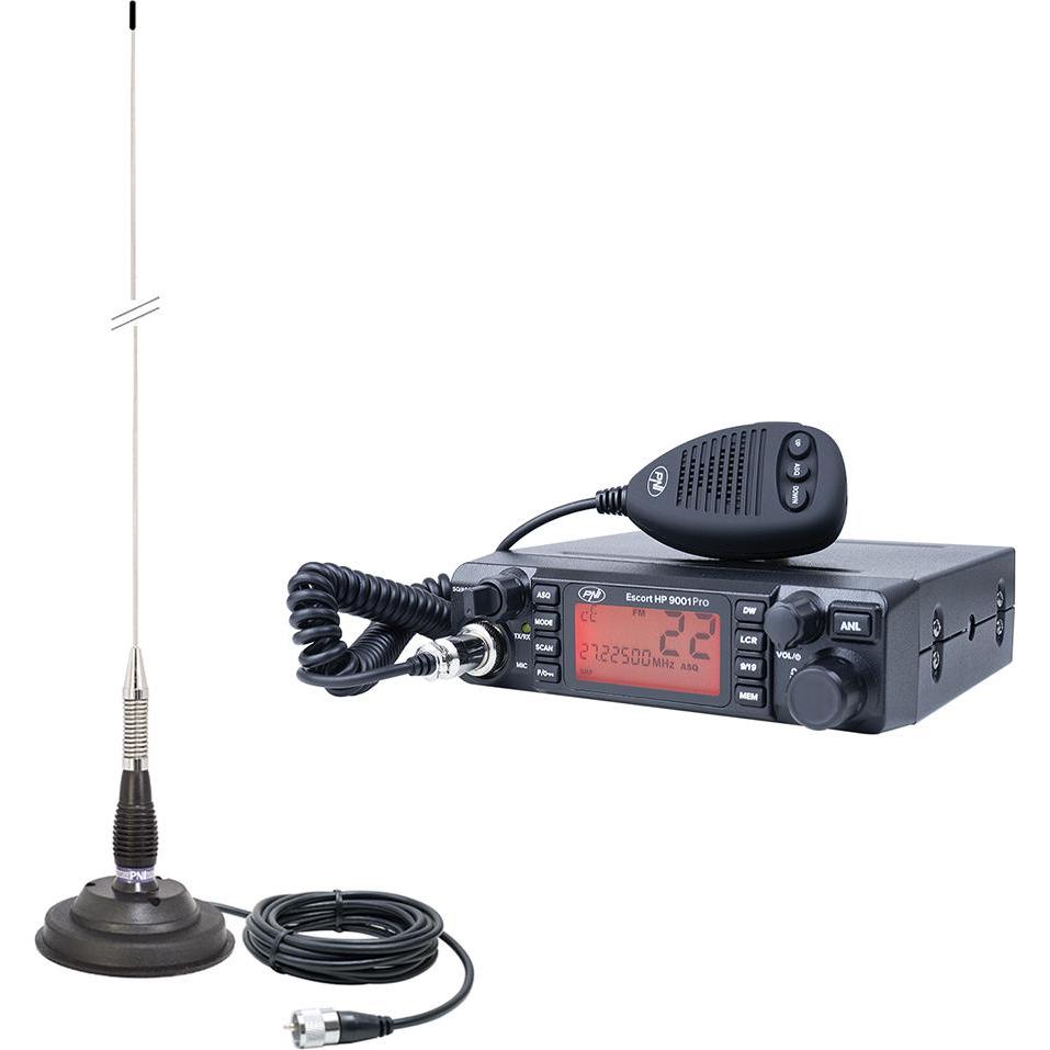 PNI CB ESCORT HP 9001 PRO ASQ einstellbares Radiopaket, AM-FM, 12 V, 4 W + ML100 CB-Antenne, 26–, Walkie-Talkie