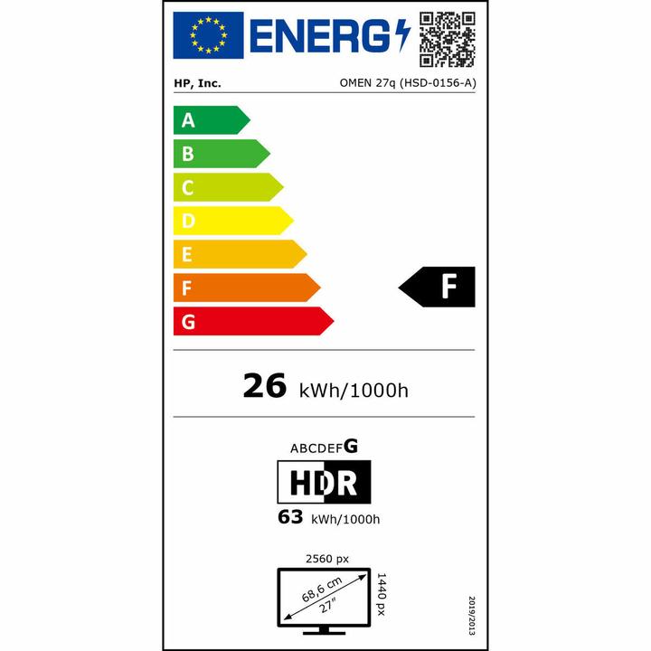 Label énergétique HP Omen 27q (2560 x 1440 pixels, 27")