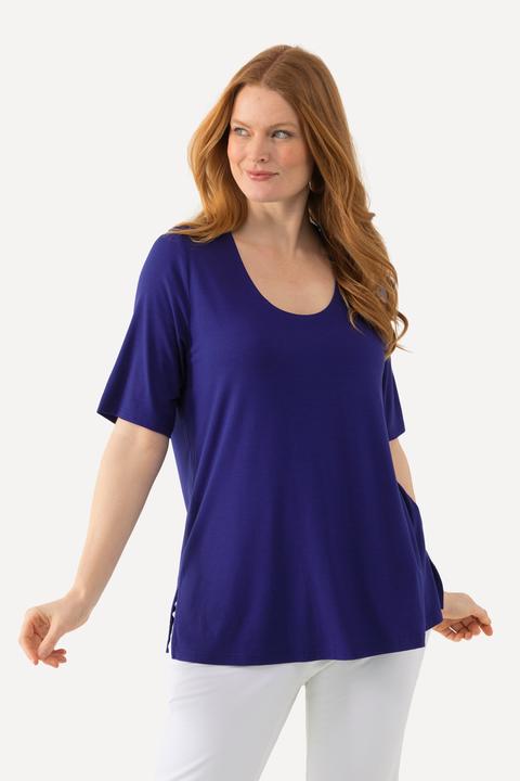 Image du produit Ulla Popken T-shirt doublé à l'avant, col V et manches courtes (46, 48)