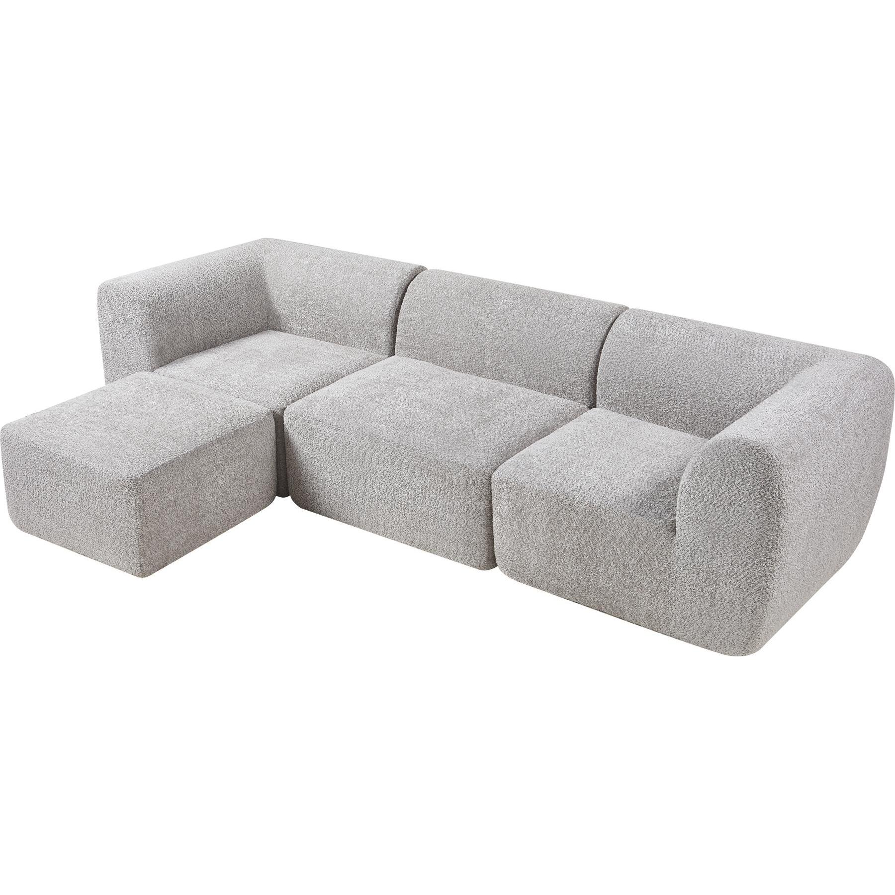 En.Casa, Sofa, Modular Sofa 3-Sitzer Hurvas mit Longchair Bouclé Grau