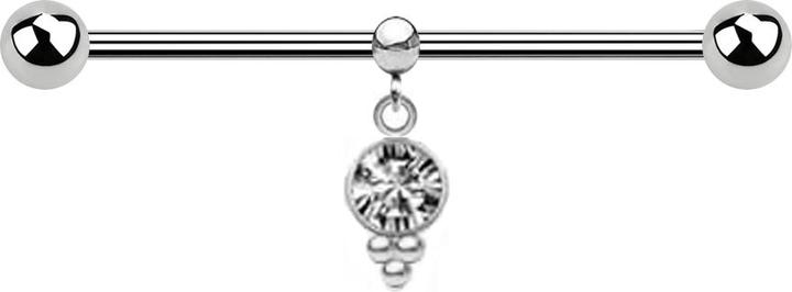 Image du produit Star Piercing Barbell argent deux boules avec boule anneau pendentif cristal argent (sans laiton, Acier chirurgical 316L)