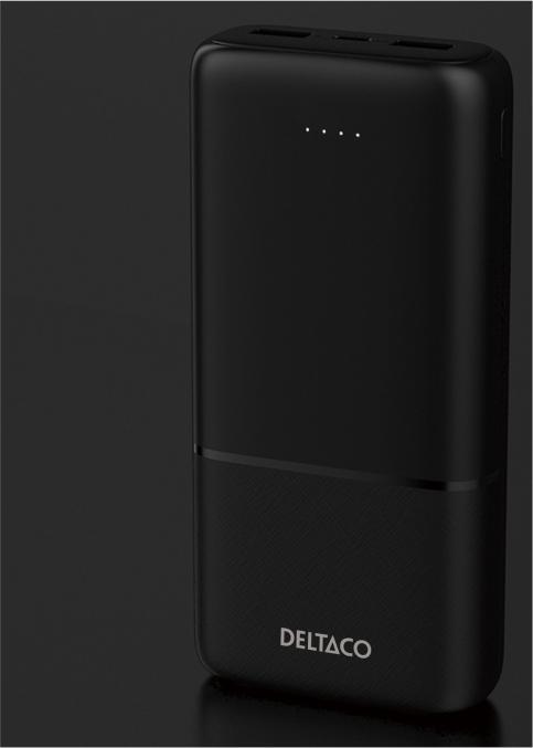 Actual product image Deltaco Powerbank with fast charging, 3 ports, 2x USB-A 18W, 1x USB-C PD 20W, 20,000 mAh black (20000 mAh, 20 W)