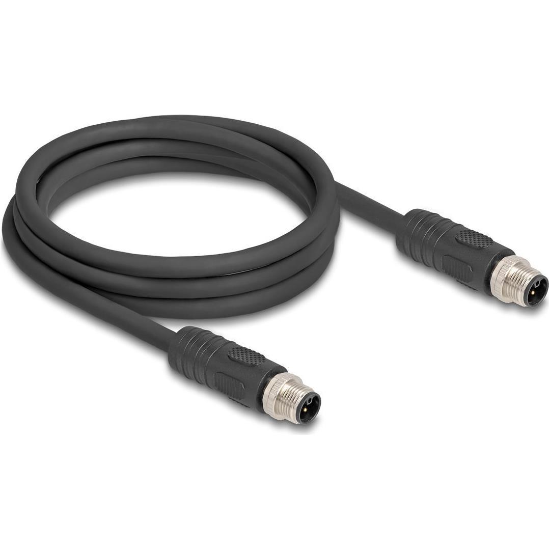Delock M12 Kabel L-kodiert 4 Pin Stecker zu Stecker PUR schl, Elektronikkabel + Stecker, Schwarz