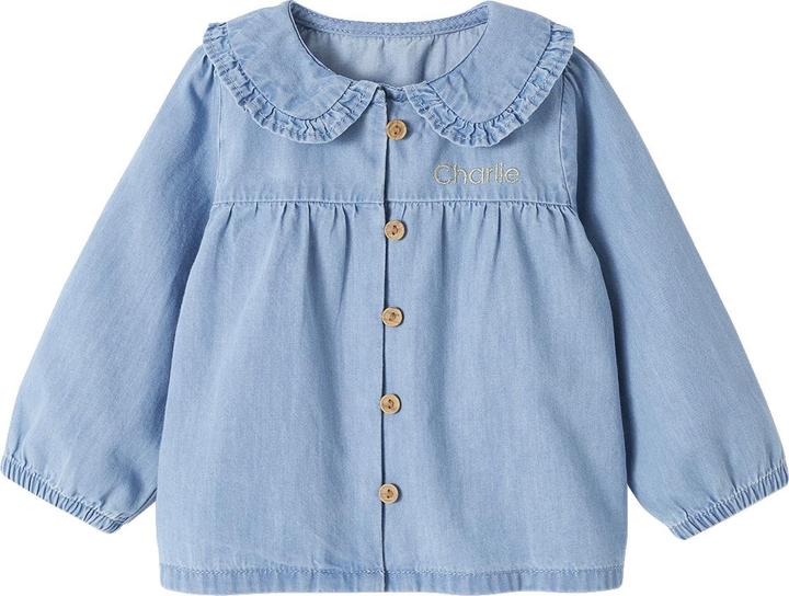 Actual product image Vertbaudet Baby blouse in light denim, customisable (62)