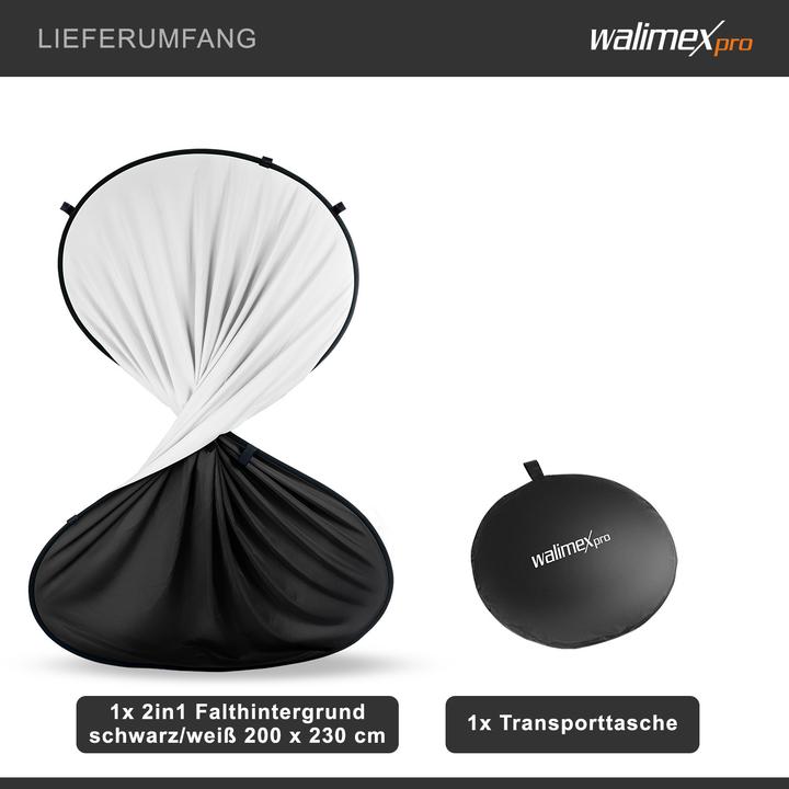 Produktbild Walimex Falthintergrund 200x230cm schwarz/weiss (230 cm, 200 cm)