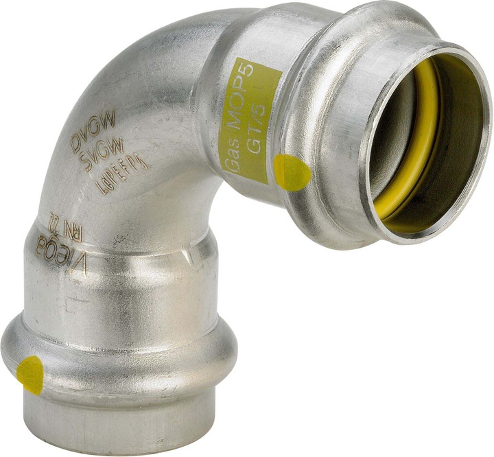 Produktbild Viega Bogen Sanpress Inox G 0216 22mm, St nichtrostend, 90Grad, SC-Contur (Pressverbindung)
