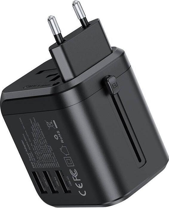 Actual product image Choetech Travel wall charger PD5008, 3xUSB-A, 1xUSB-C, GaN, 30W (black) (30 W, 2 ports)