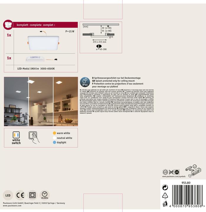 Produktbild Paulmann Einbaupanel Veluna VariFit (1300 lm)